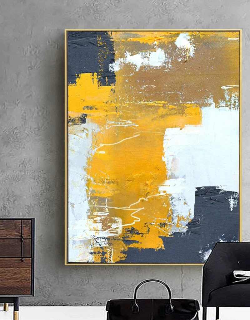 Yellow Painting Orange Hallway Abstract Canvas Artwork 2VR7A wall art